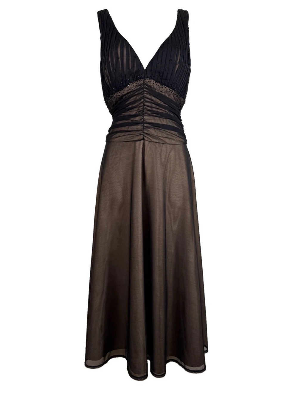 Sz Large US 12 ❤️ JS Boutique Women’s Dress Black Beige Lined Mesh Midi